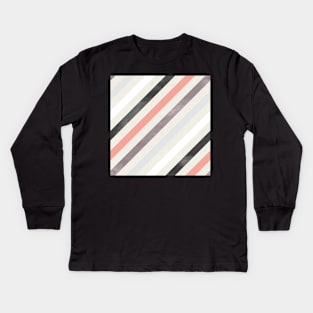 Diagonal Stripes in Black and Pink Kids Long Sleeve T-Shirt